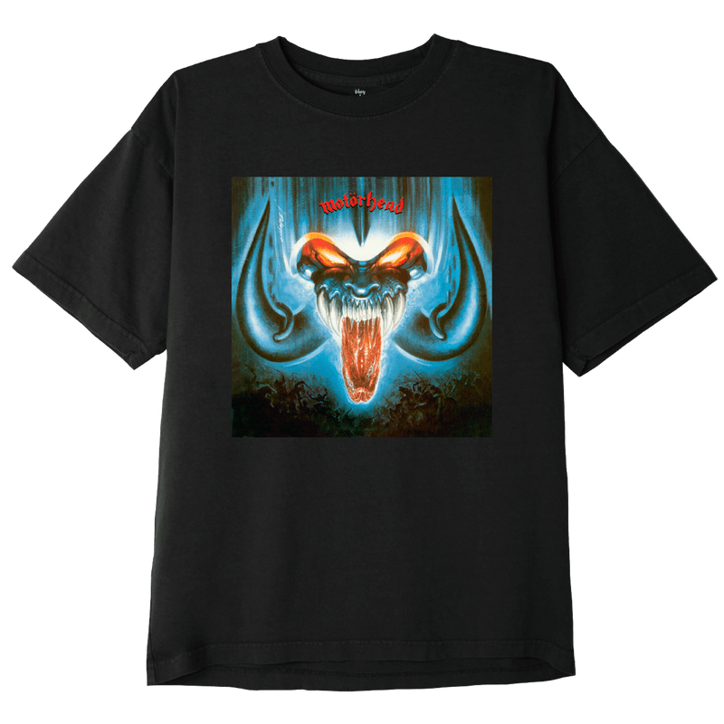 Obey x Motörhead samenwerking rocknroll t-shirt voorkant gebroken zwart