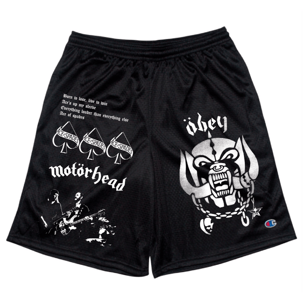 Obey x Motorhead test print short black voorkant