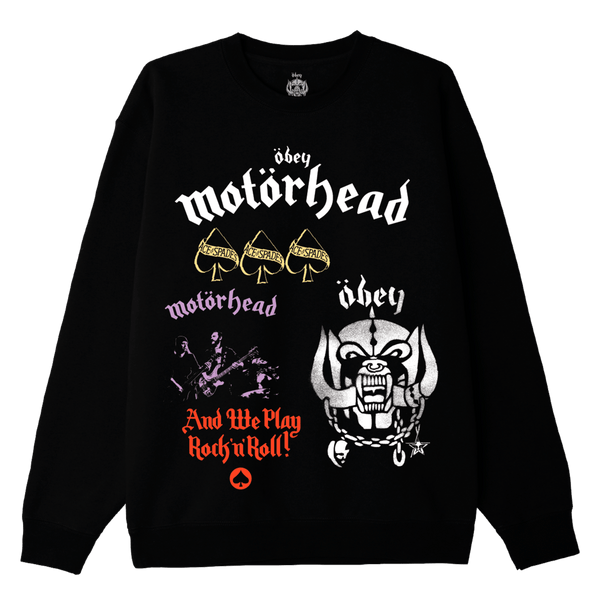 Obey x Motörhead samenwerking test print sweater voorkant zwart