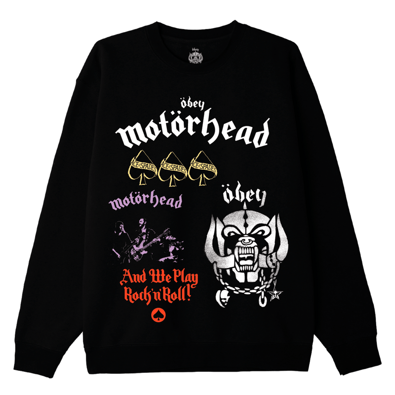 Obey x Motörhead samenwerking test print sweater voorkant zwart