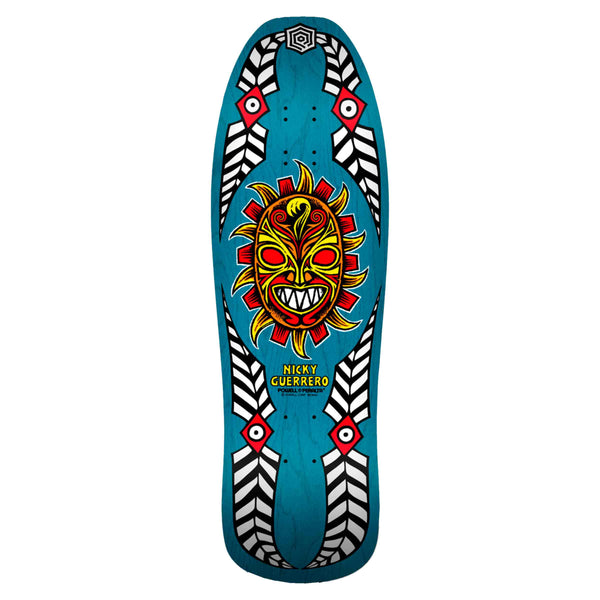 Powell Peralta Nicky Guerrero Mask Skateboard Deck Blue Shape 280 10" achterkant Revert95.com