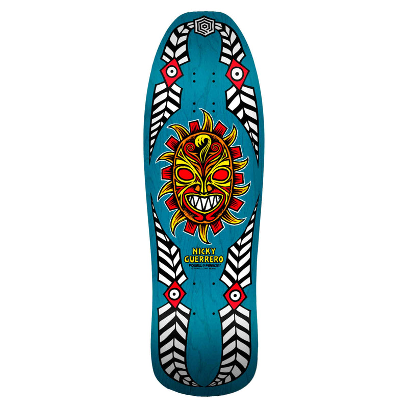 Powell Peralta Nicky Guerrero Mask Skateboard Deck Blue Shape 280 10" achterkant Revert95.com
