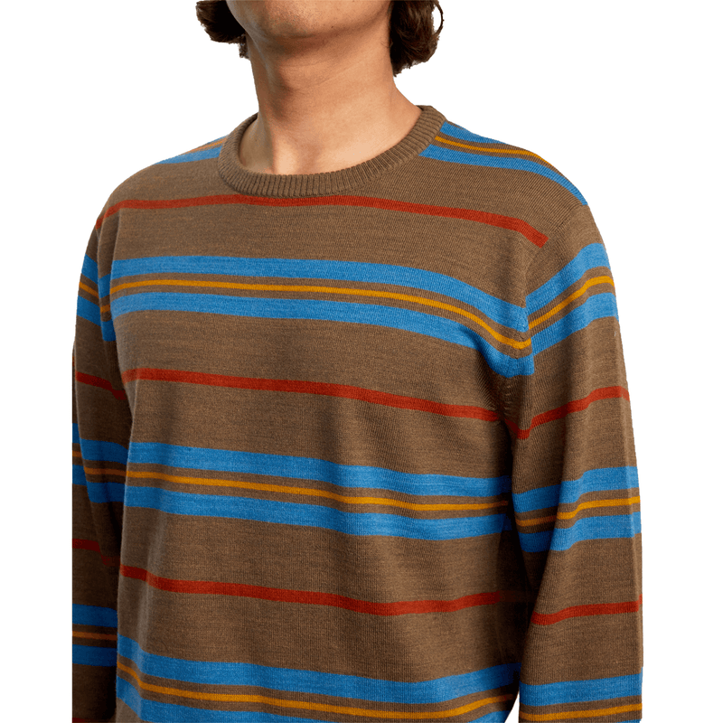 RVCA Alex stripe crewneck sweater voorkant close-up