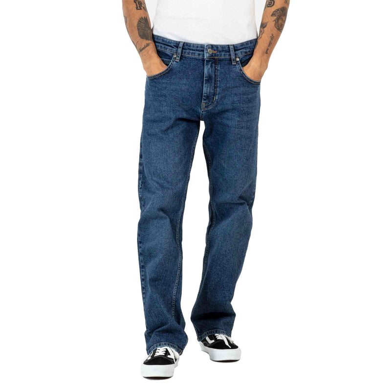 Reell Denim Lowfly 2 Retro Mid Blue jeans broek voorkant Revert95.com