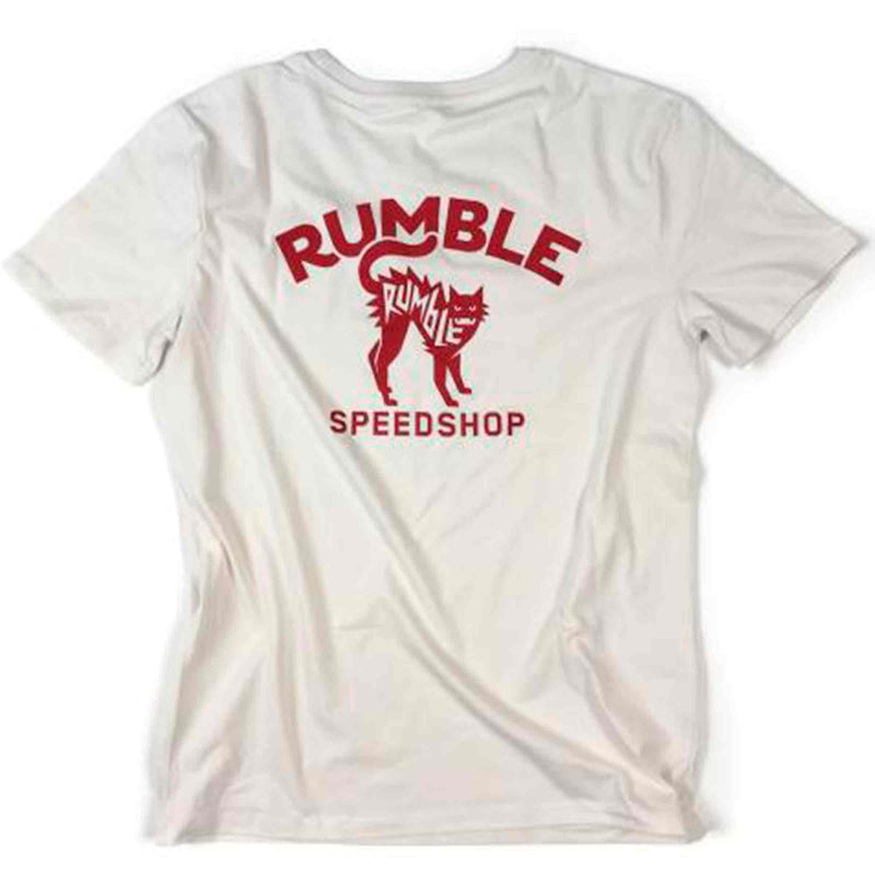 Rumble speedshop Vintage White Red Cat T-shirt achterkant Revert95.com