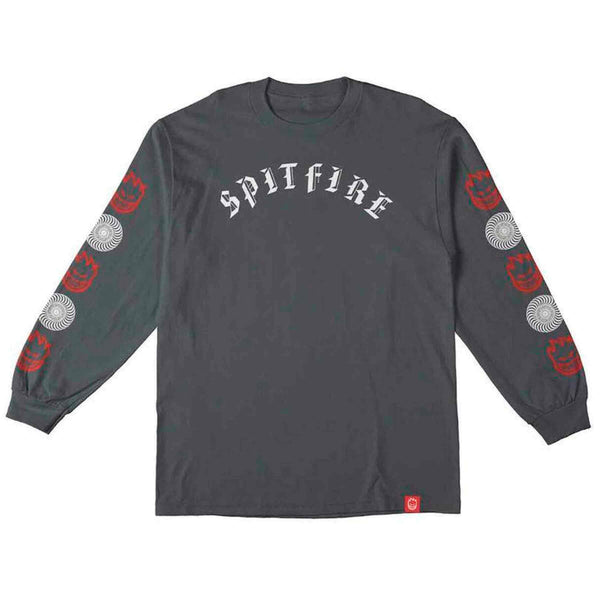 Spitfire Old E Combo kinder long sleeve t-shirt charcoal voorkant Revert95.com