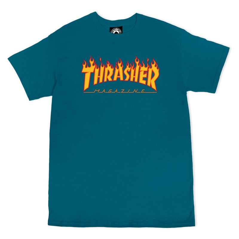 Thrasher Flame T-shirt Ash Grey en Galapagos Blue