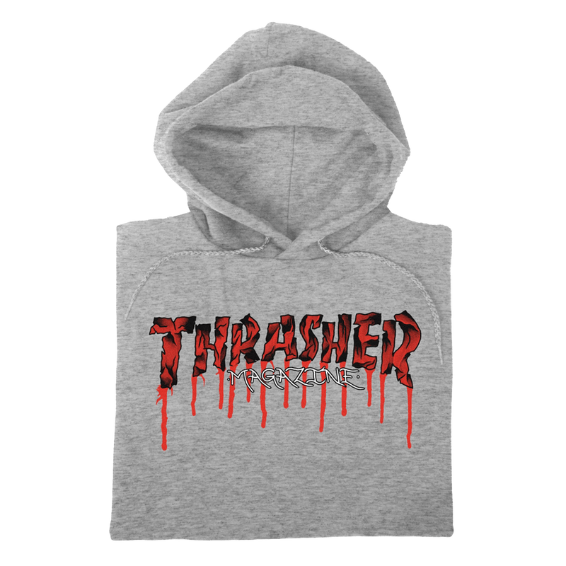 Thrasher Blood Drip Hooded Sweat Grijs close-up