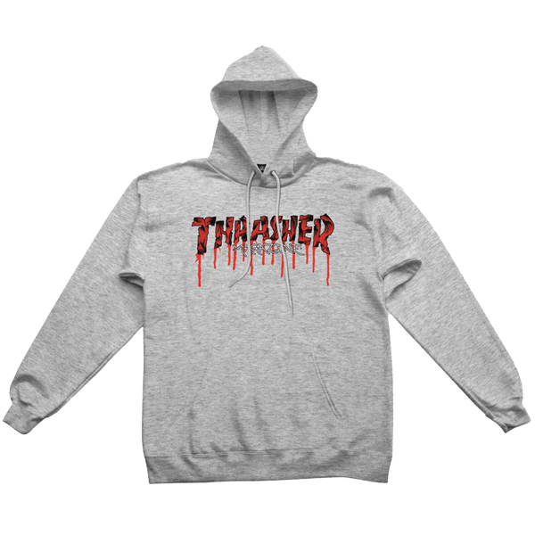 Thrasher Blood Drip Hooded Sweat Grijs voorkant