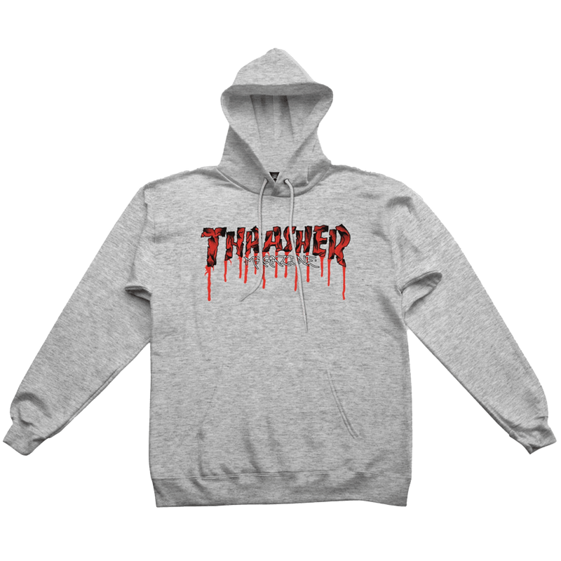 Thrasher Blood Drip Hooded Sweat Grijs voorkant