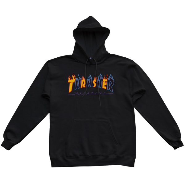 Thrasher Double Flame Logo Hoodie Black voorkant